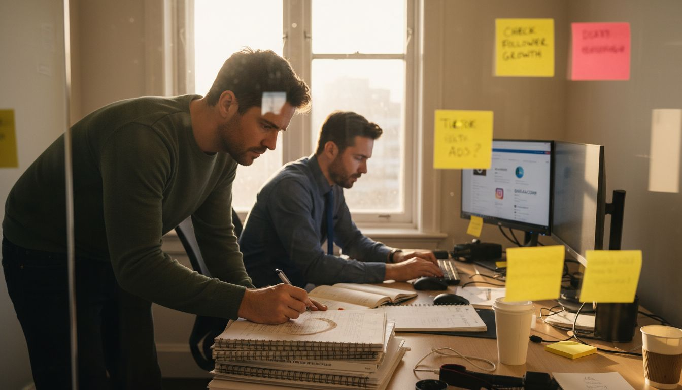 Team reviewing competitors’ social media data