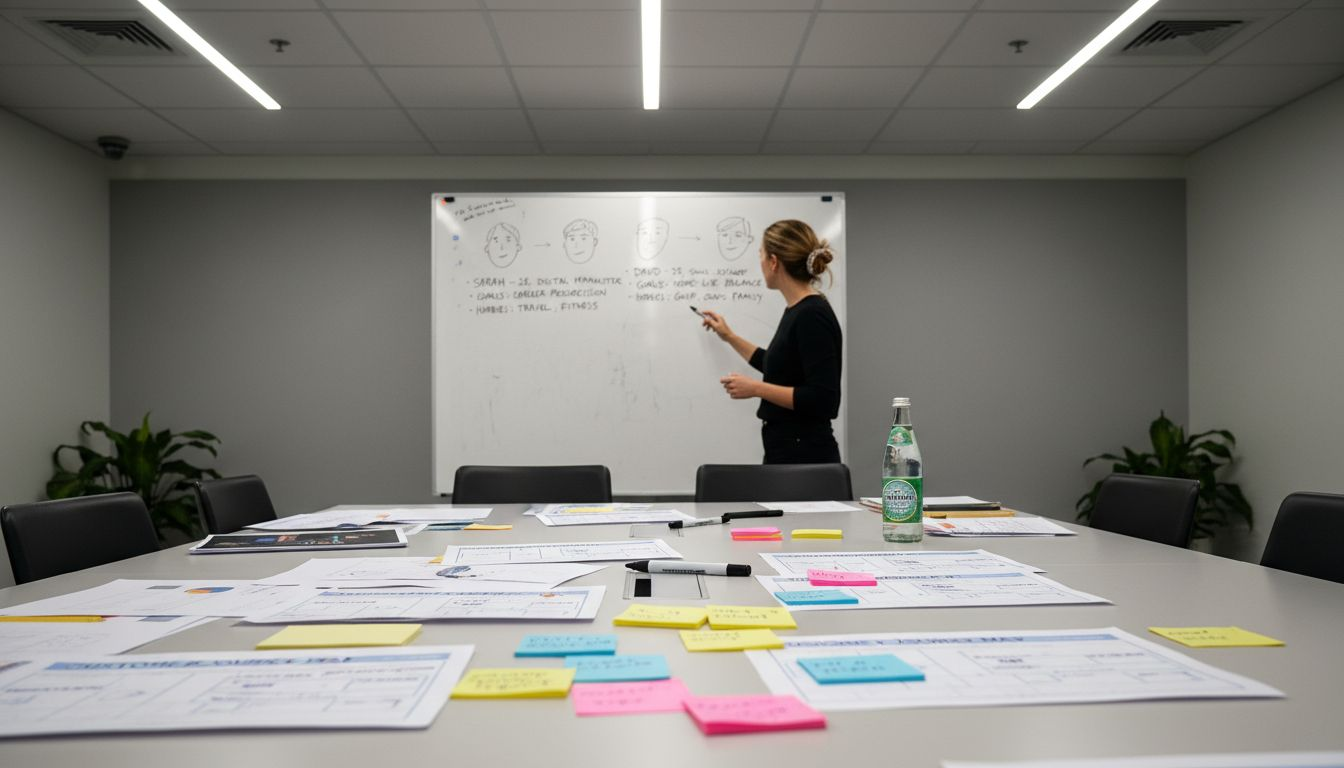 Person creating client personas at conference table
