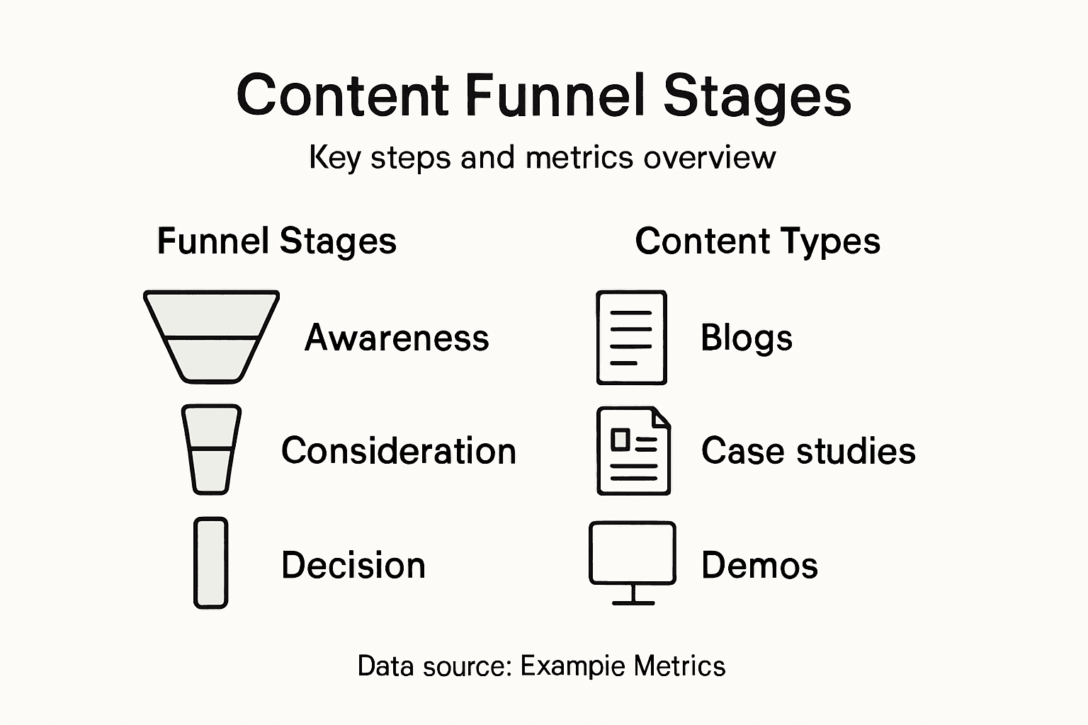 Infographic showing funnel stages and content types
