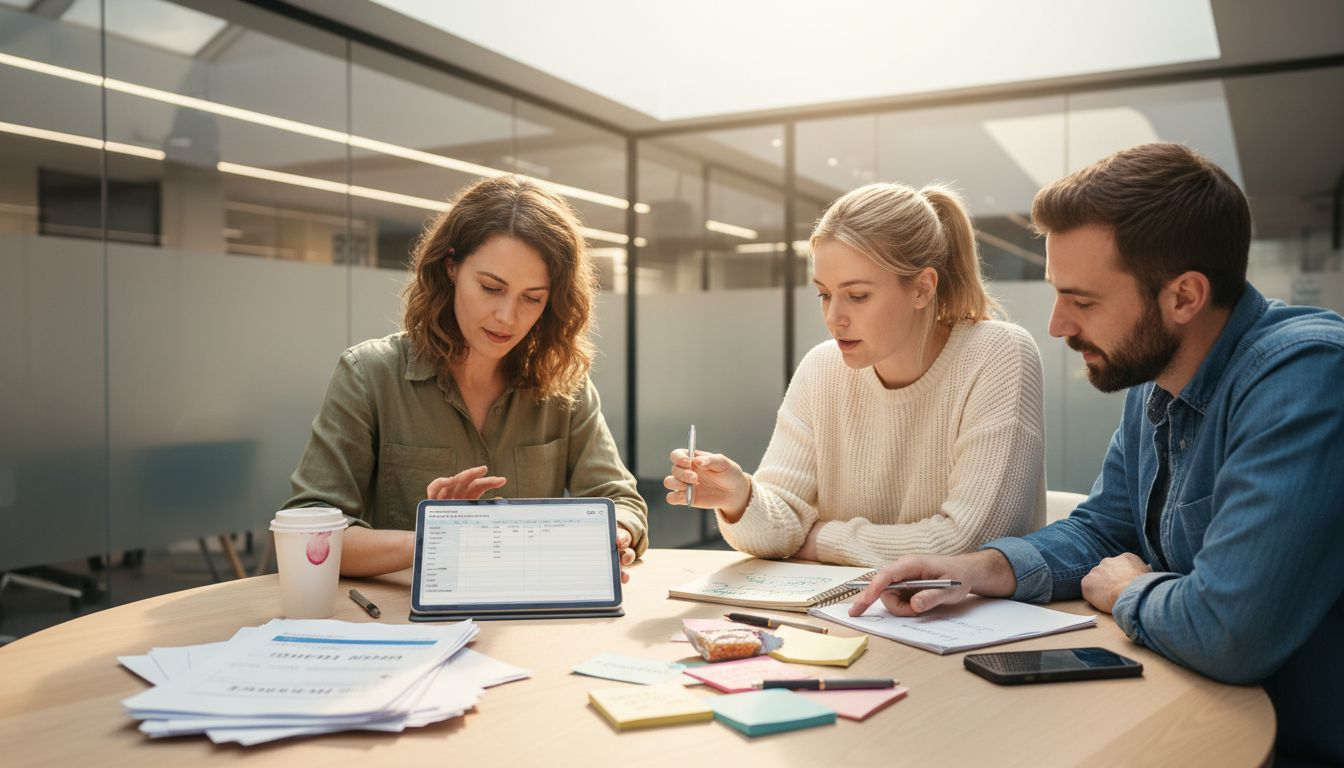 Content team reviewing marketing materials