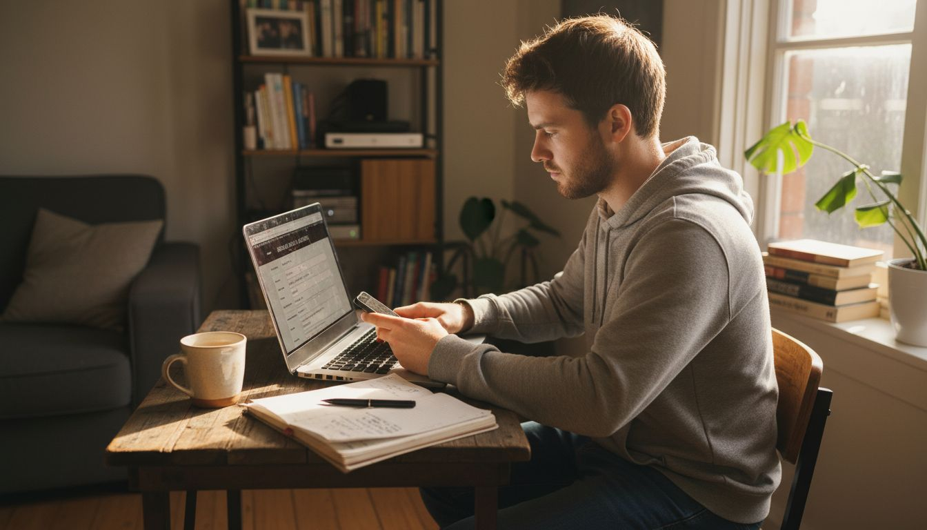 Entrepreneur completing online enquiry on laptop