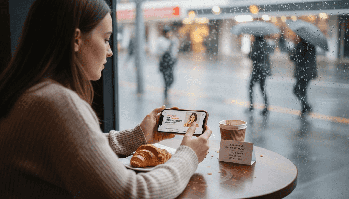 Client sees beauty ad during daily routine