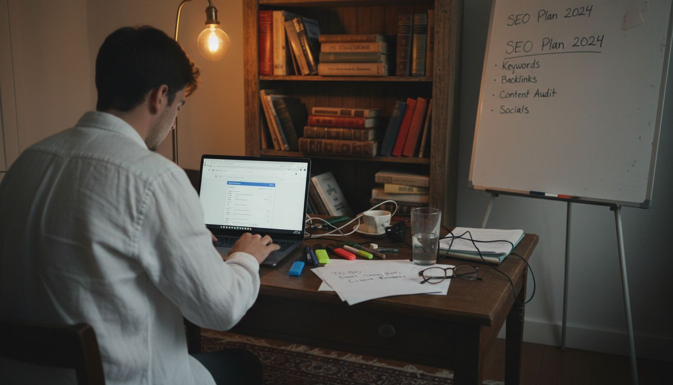 Marketer analyzing SEO strategy for leads