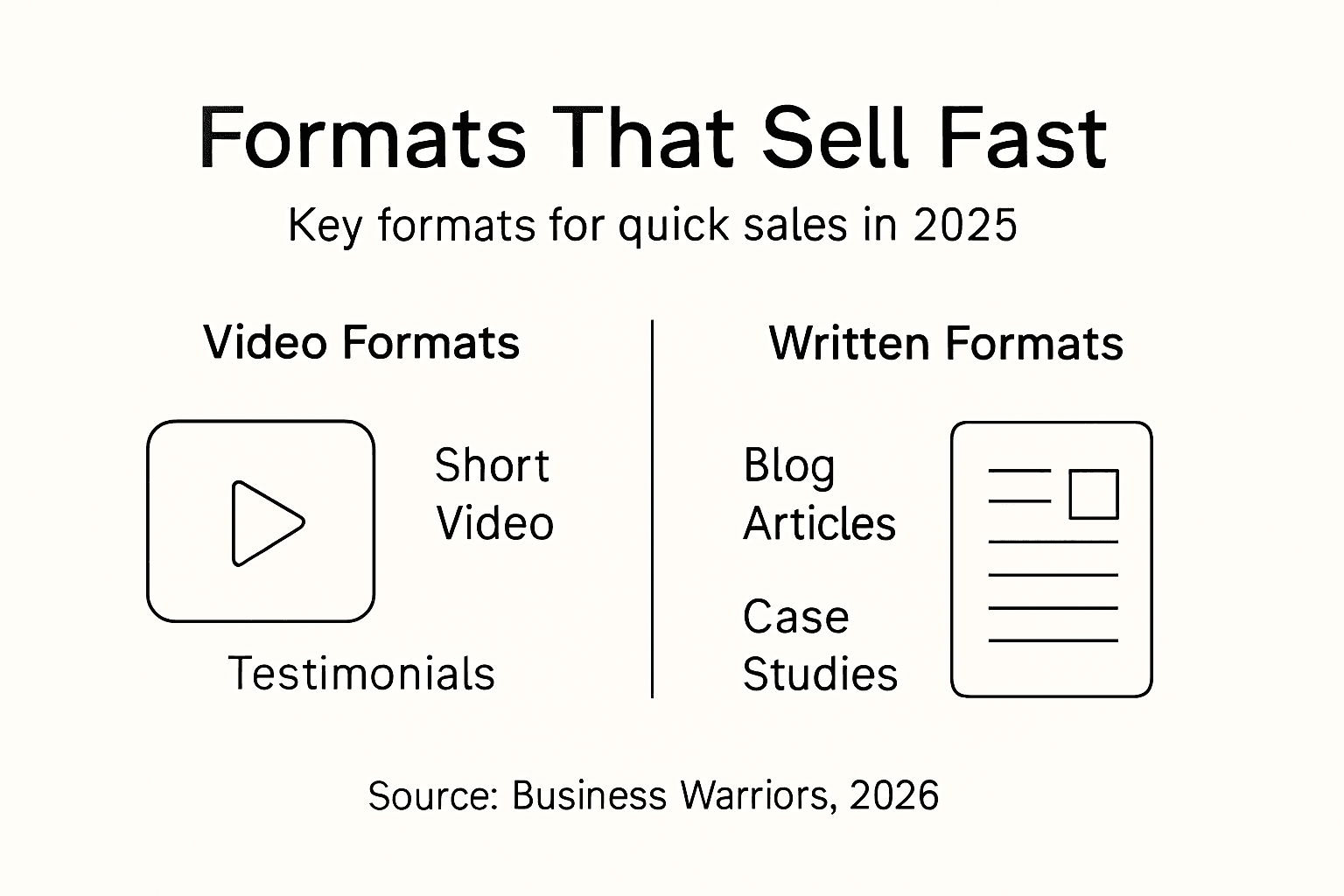Infographic showing fast-selling content formats