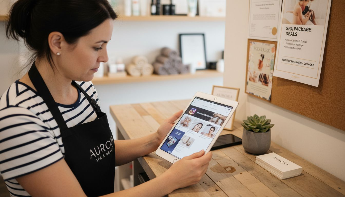 Salon owner reviewing Instagram for branding