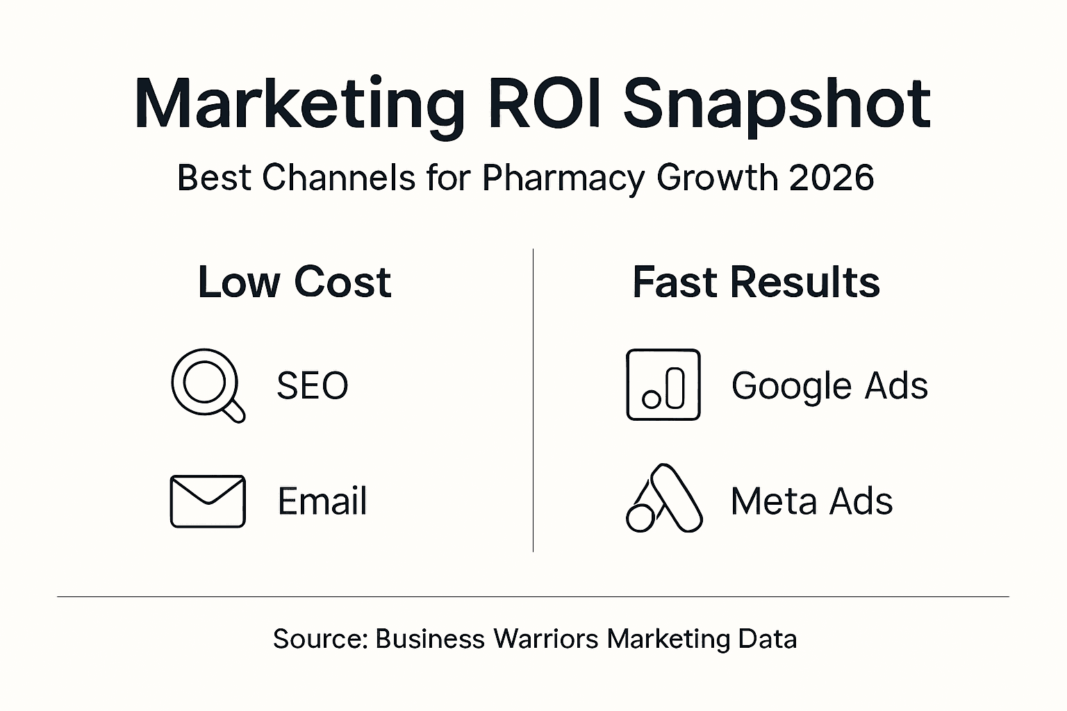 Infographic showing pharmacy marketing ROI comparison