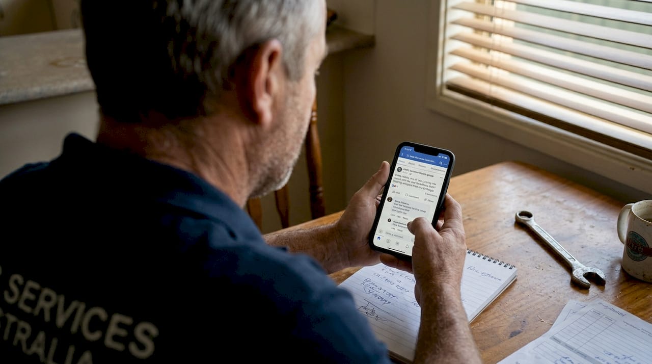 Service business owner checking community feedback