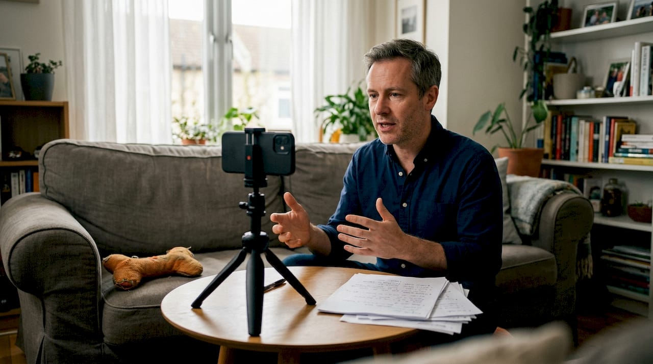 Business owner filming casual video update