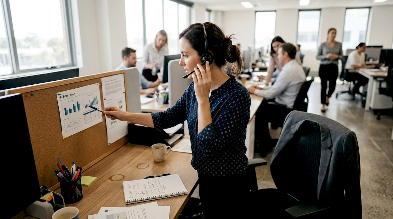 Sales and marketing team collaborating at desk