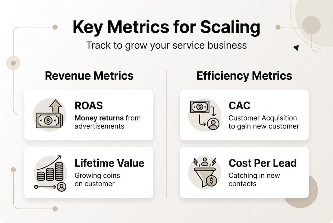 Infographic showing key marketing metrics for scaling