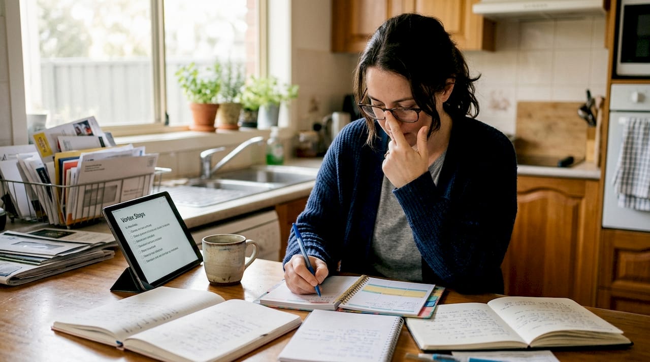 Business owner reviewing marketing action plan