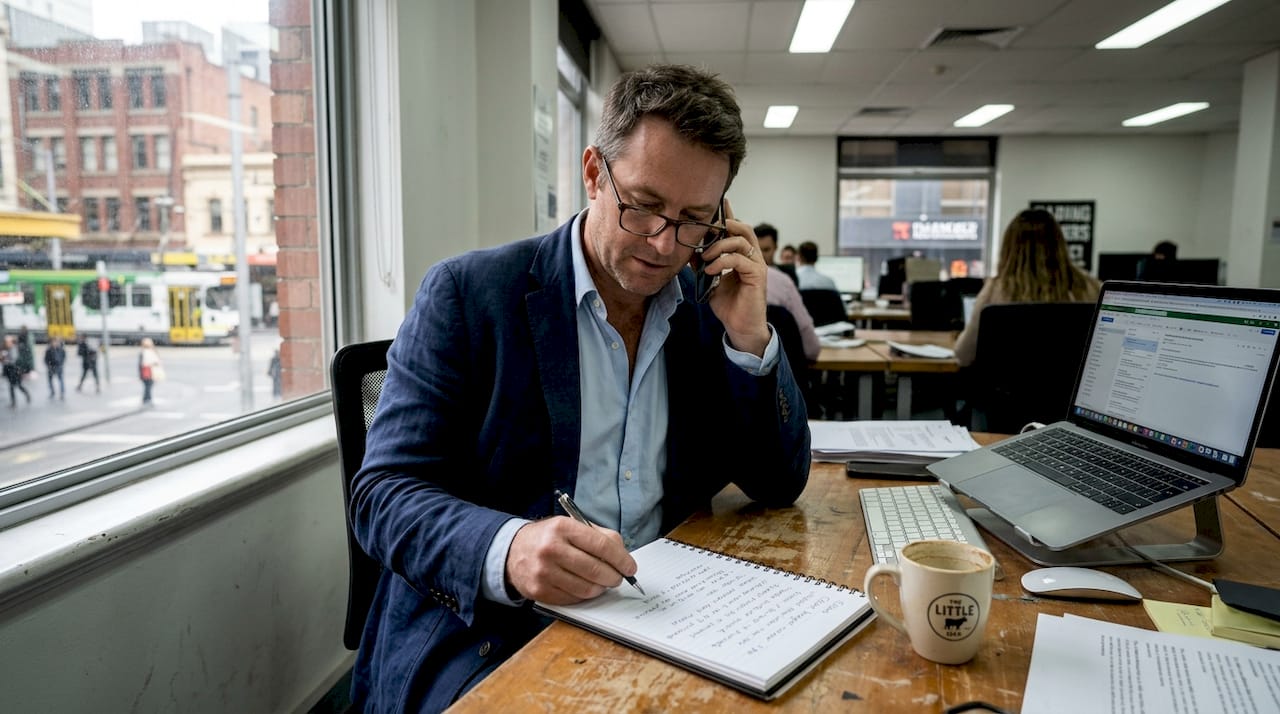 Small business owner multitasking during client call