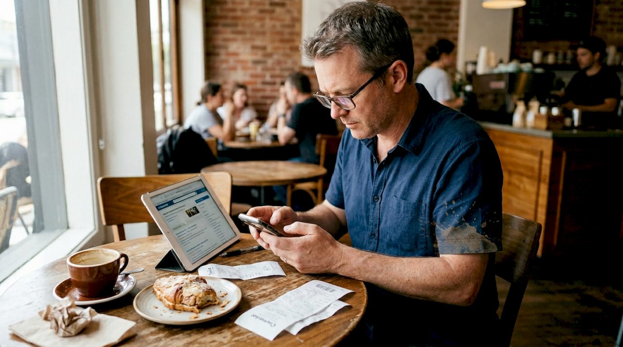 Customer comparing service businesses online search