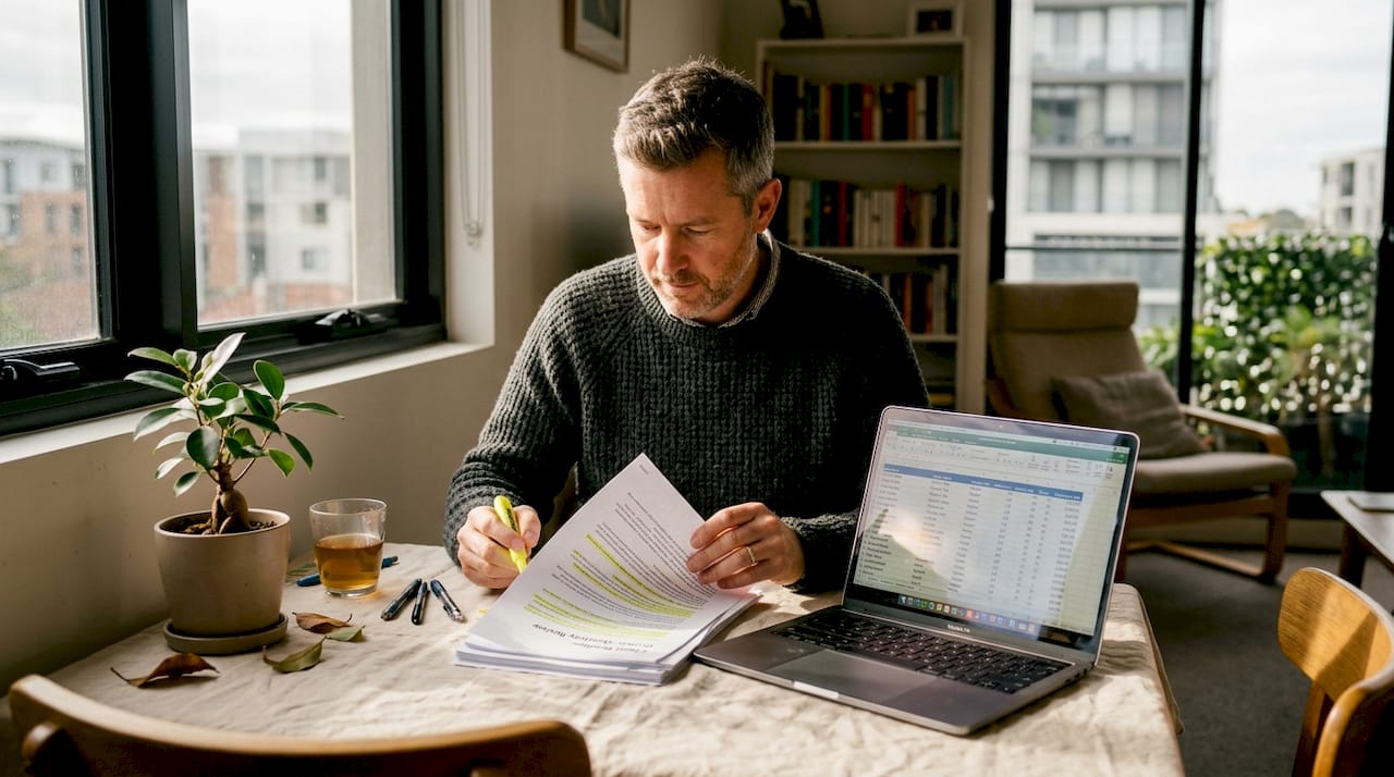Man reviewing lead strategy at dining table