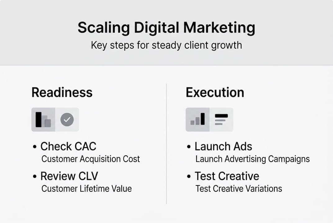 Infographic showing steps to scale marketing