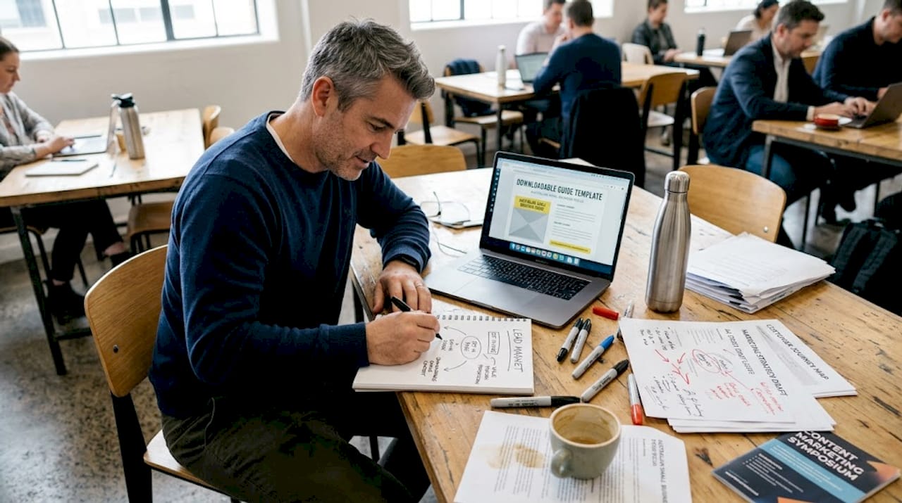 Manager brainstorming service lead generation tactic