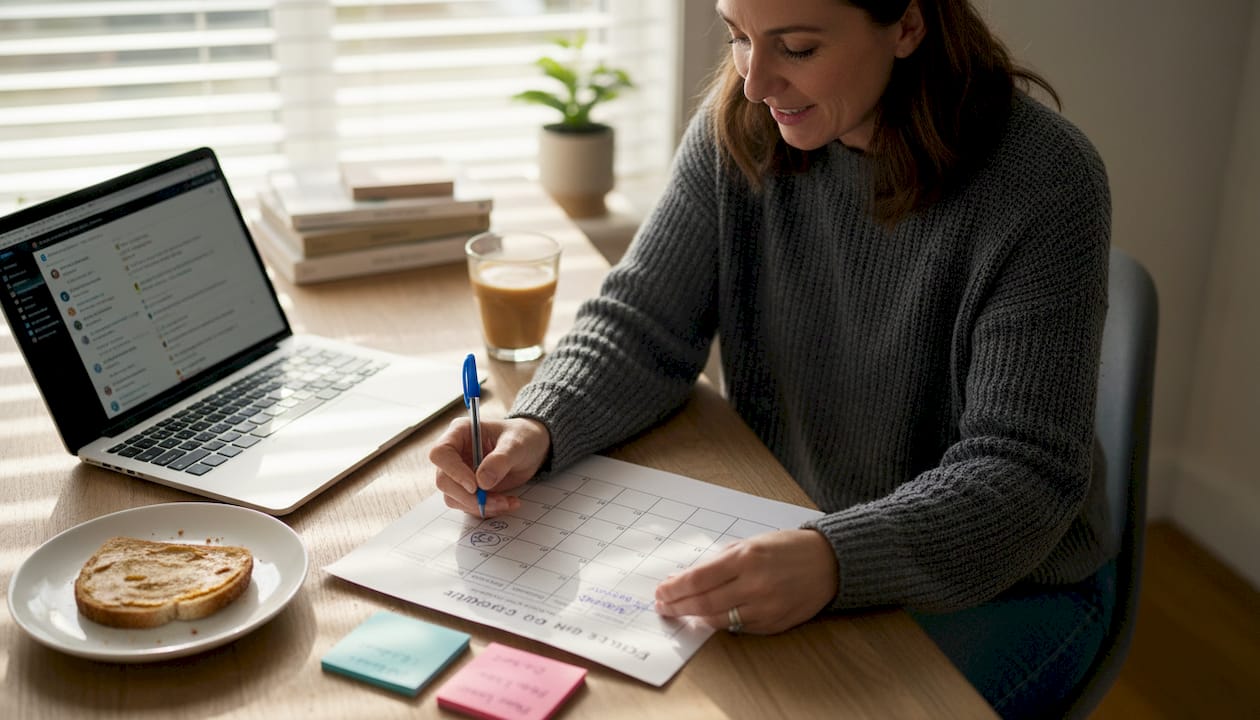 Person reviewing social media content calendar