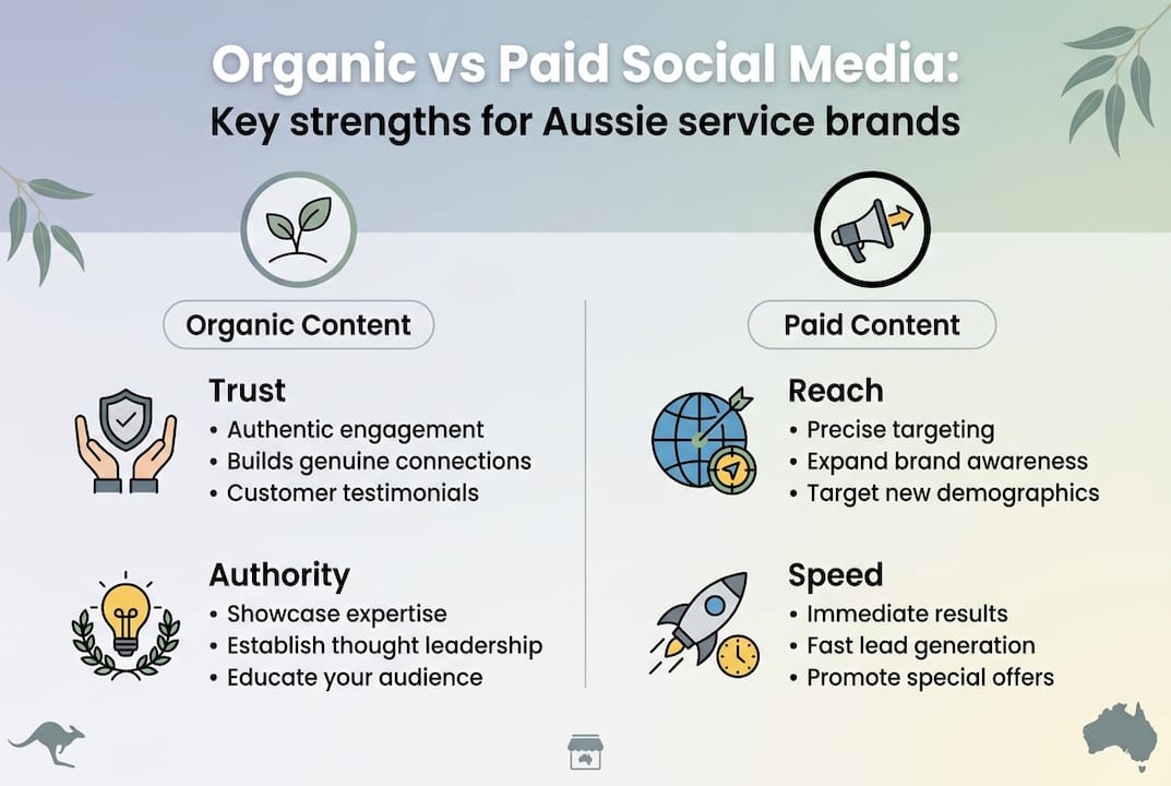 Infographic comparing organic and paid social marketing