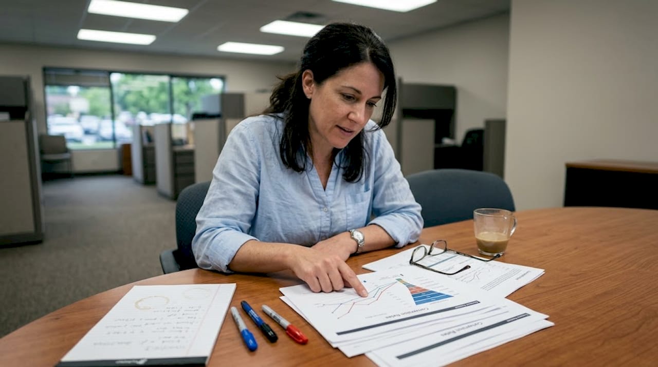 Consultant analyzing funnel performance charts