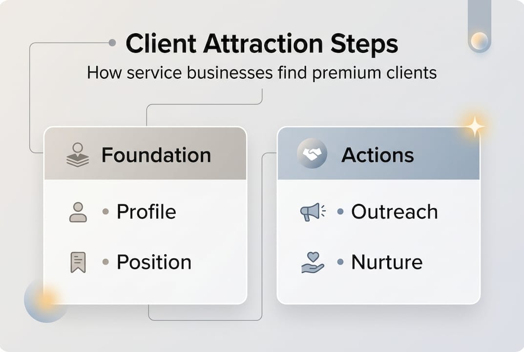 Infographic showing steps for client attraction