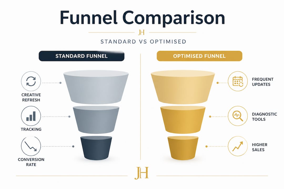 Infographic comparing standard vs optimised Facebook funnel