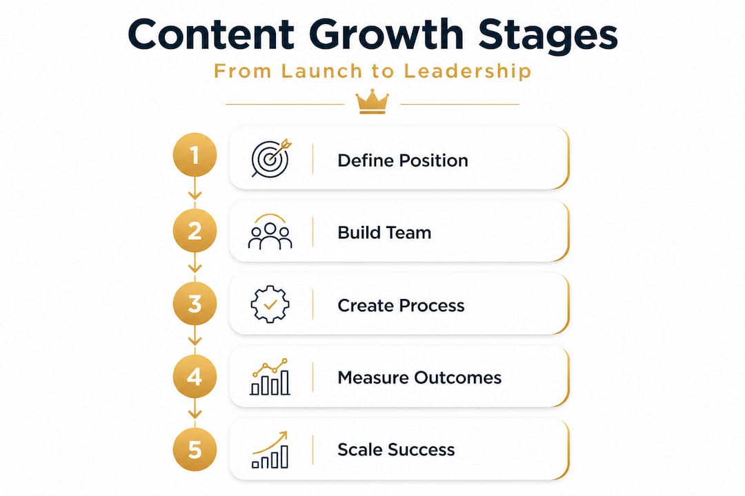 Infographic shows five content marketing growth stages
