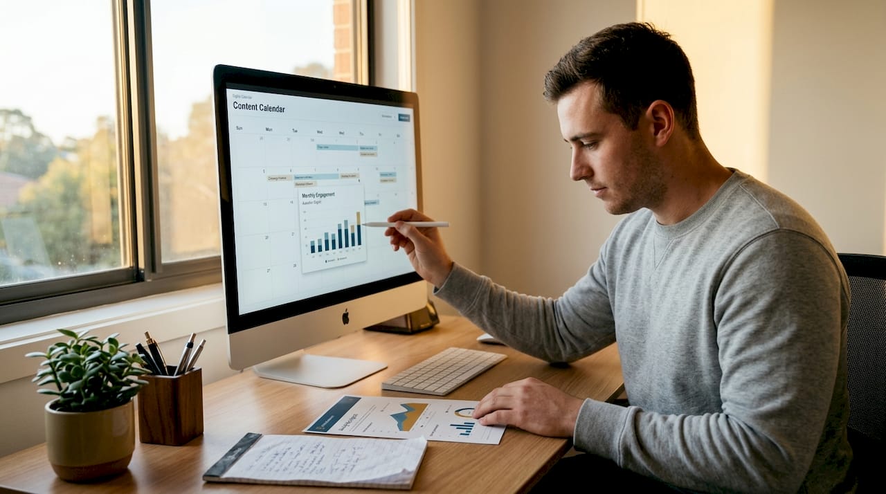 Executive editing social media content calendar