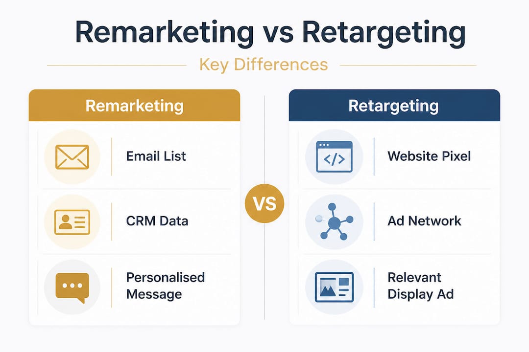 Infographic comparing remarketing and retargeting
