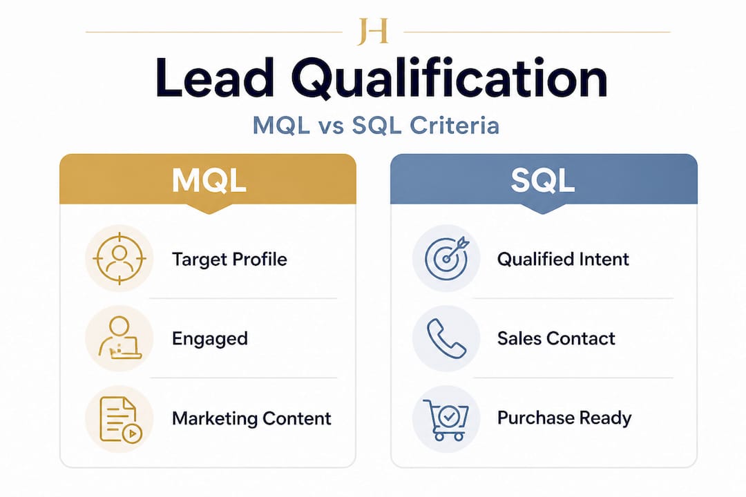 Infographic comparing MQL and SQL lead criteria