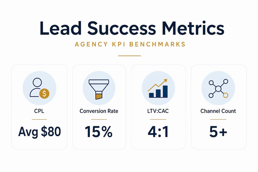 Infographic showing key lead generation metrics and KPIs