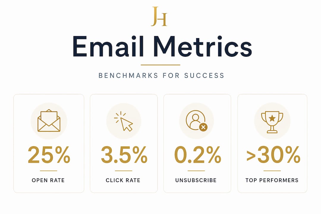 Infographic with email marketing performance stats and benchmarks
