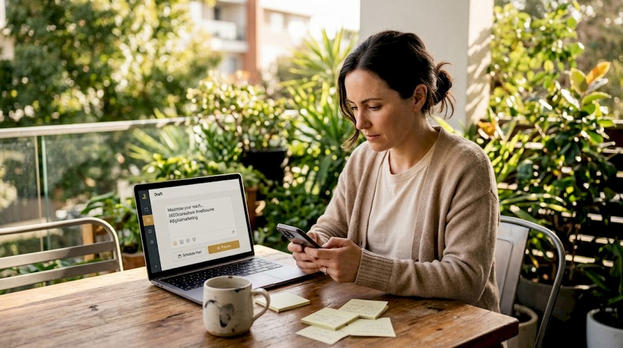 Business owner creating social media content at home