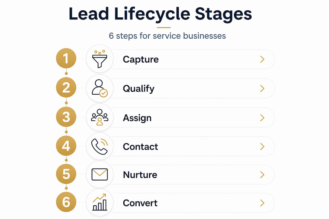Infographic showing six lead management stages