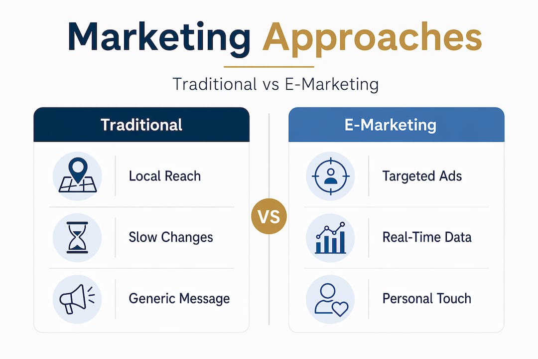 Infographic comparing traditional and e-marketing methods