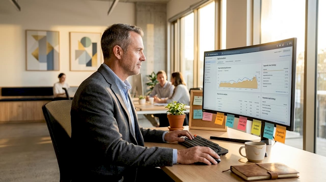 SEO specialist analyzing website metrics