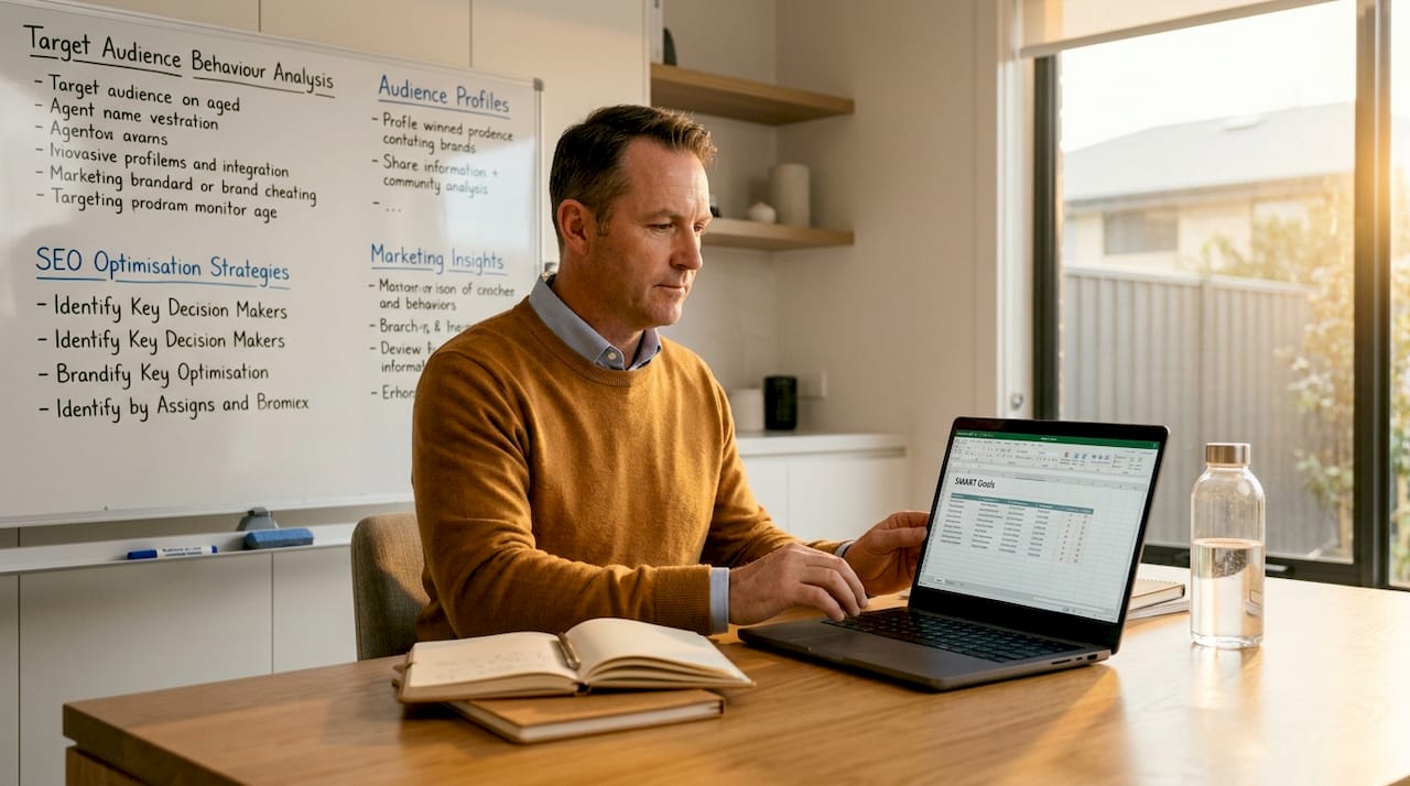 Man setting marketing goals at desk