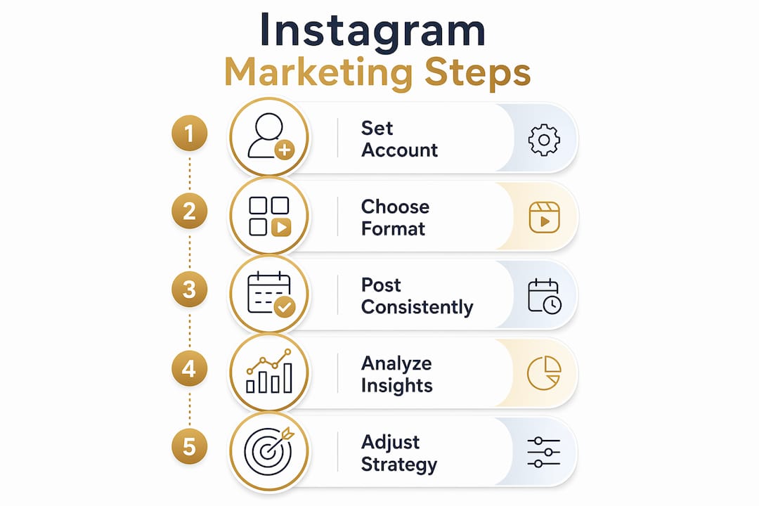 Infographic showing 5 key Instagram marketing steps