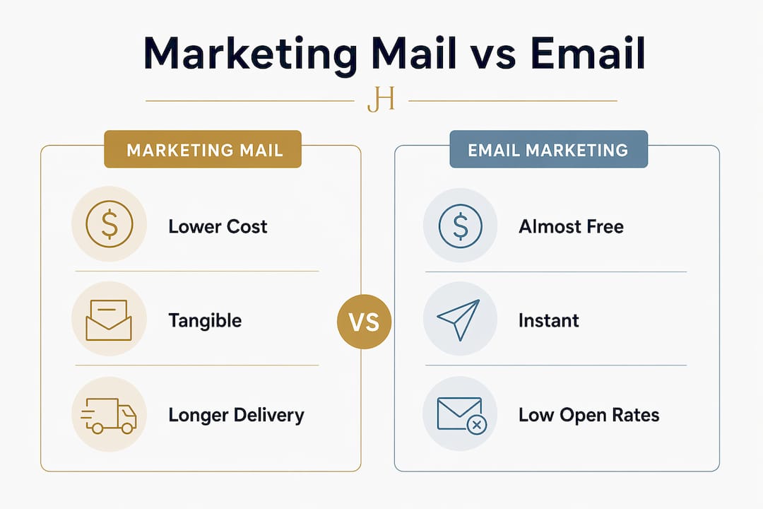 Infographic comparing marketing mail and email marketing