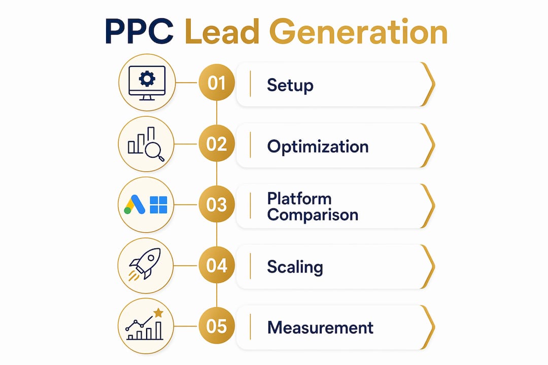 Infographic showing steps in PPC lead generation process