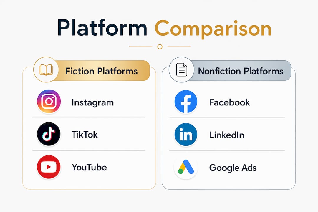Infographic comparing social media platforms for book marketing