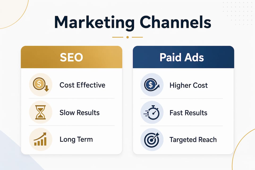 Comparison infographic of SEO and paid advertising