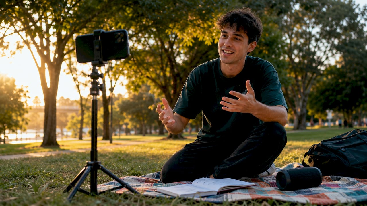 Micro-influencer filming short social video