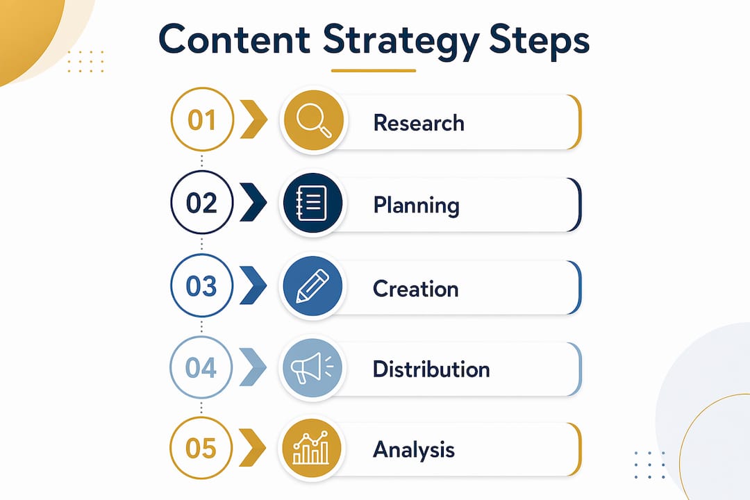 Infographic illustrating steps in content marketing strategy