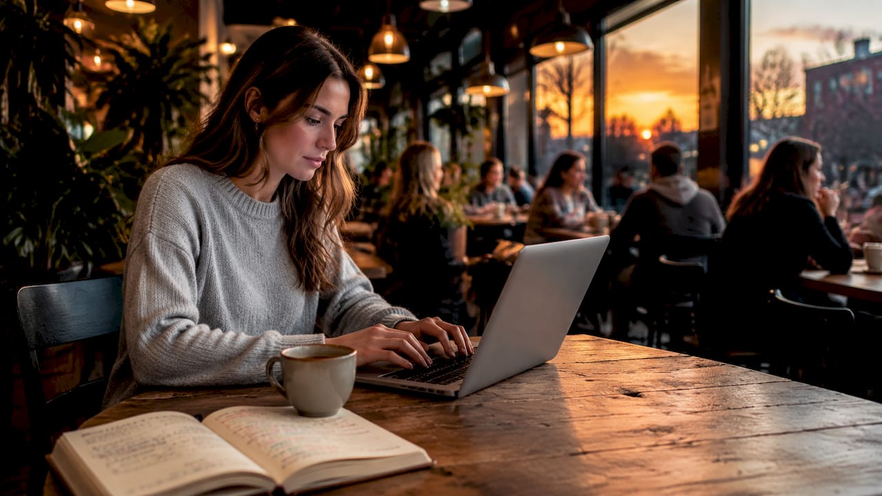 Hands typing SEO strategy notes