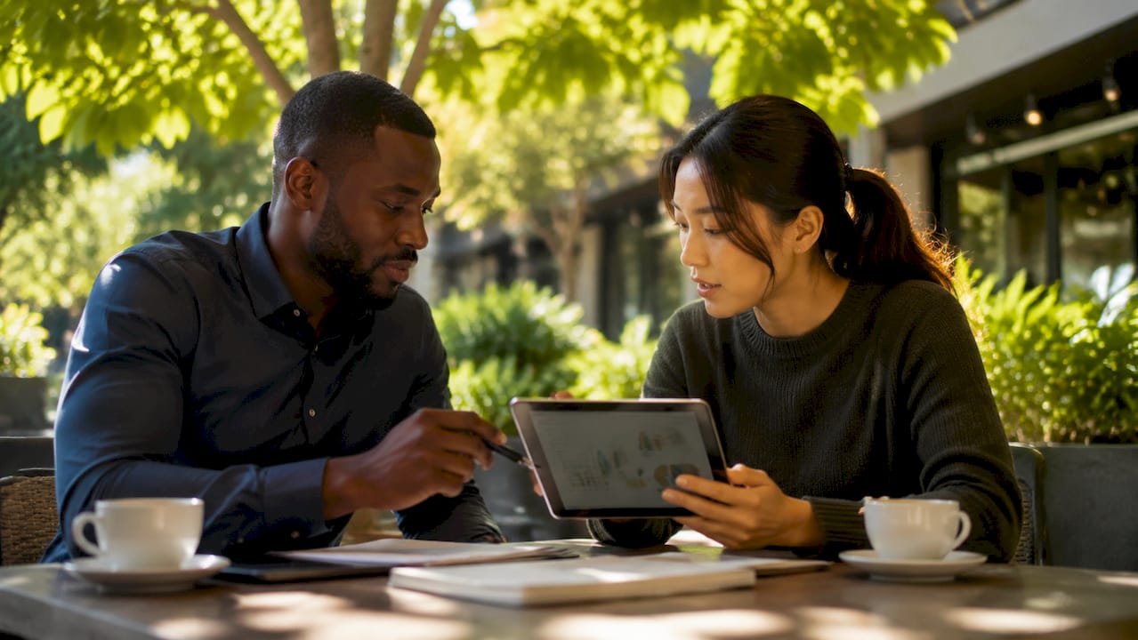 Two professionals discussing lead nurturing