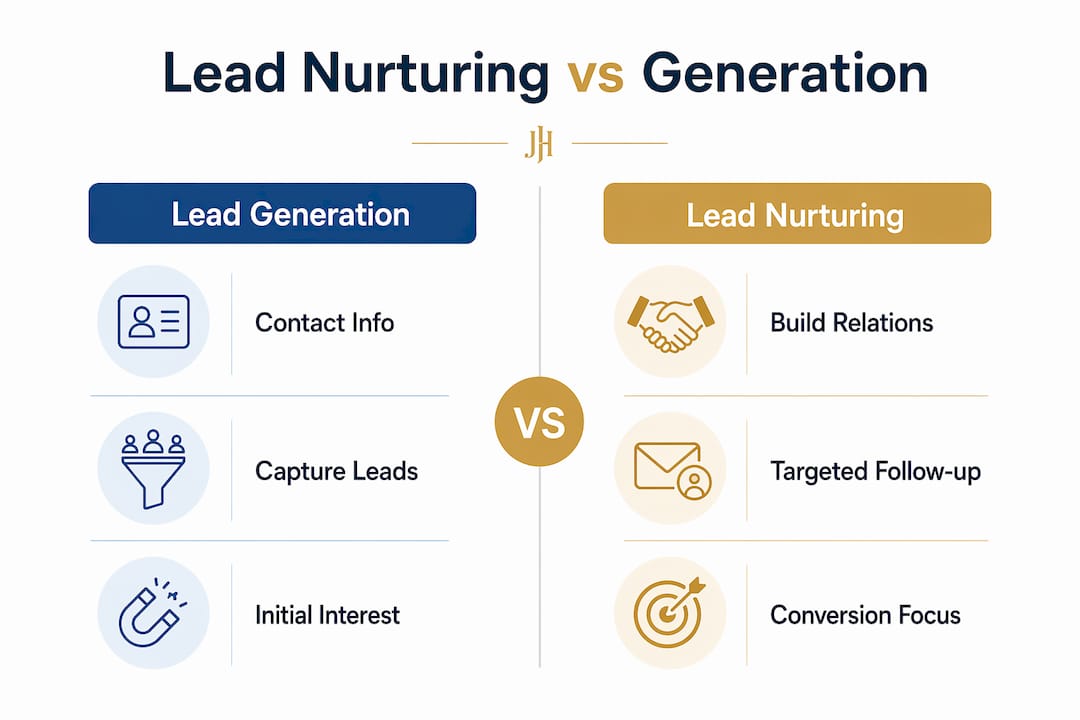 Infographic comparing lead nurturing and lead generation