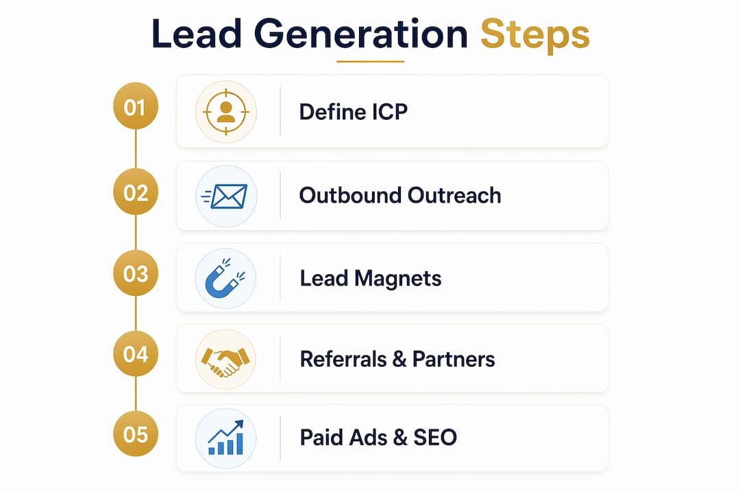 Infographic showing lead generation steps for agencies