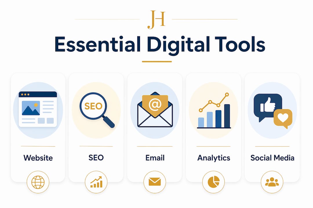 Infographic showing essential digital marketing tools