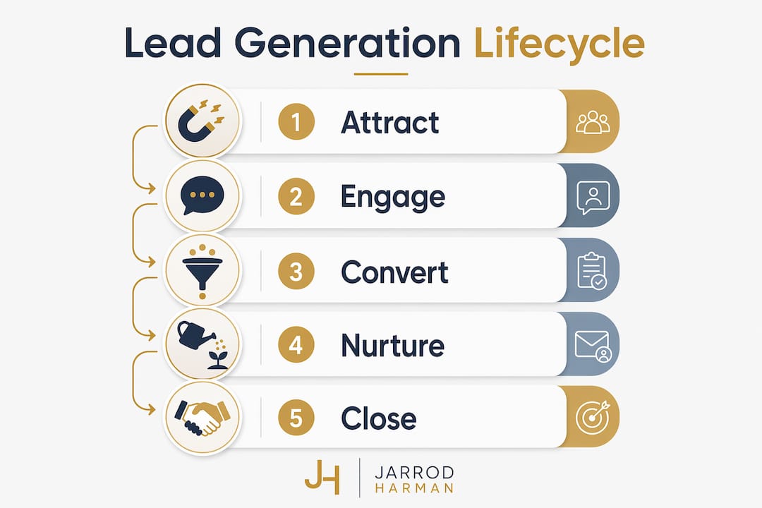 Infographic illustrating lead generation lifecycle steps