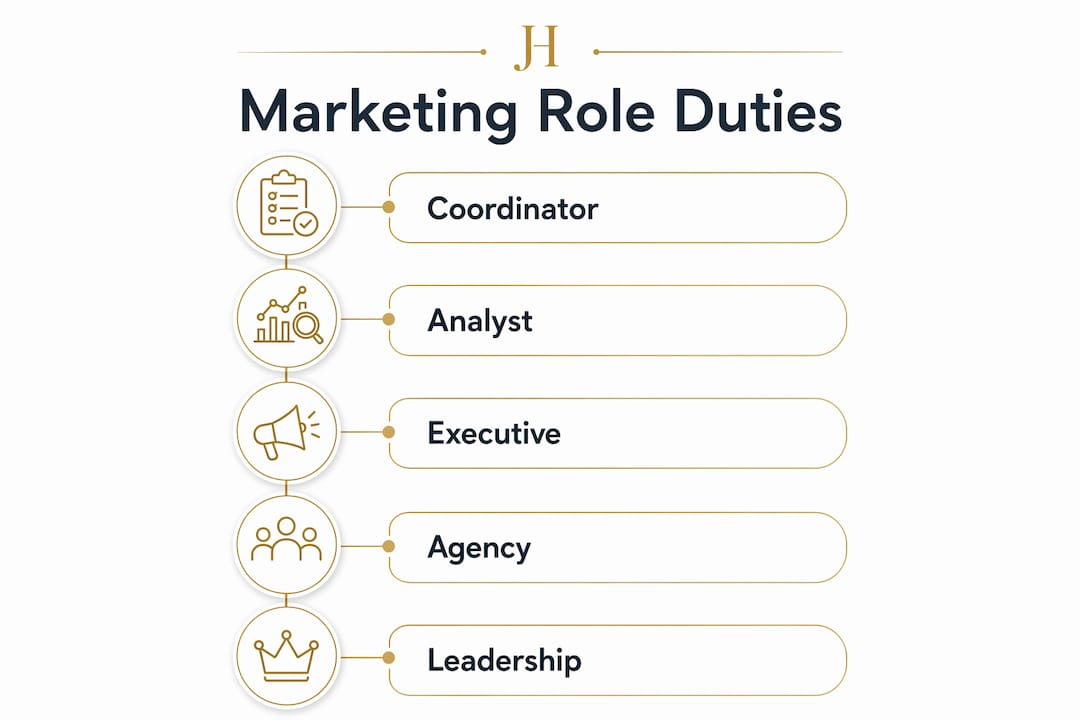 Infographic outlining marketing roles and responsibilities